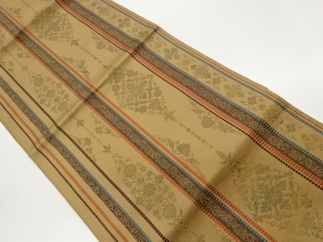 本場筑前博多縞に花幾何学模様織出し名古屋帯